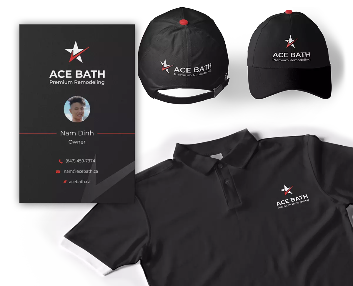 Full contractor branding apparel, business card, t-shirt, and branded cap