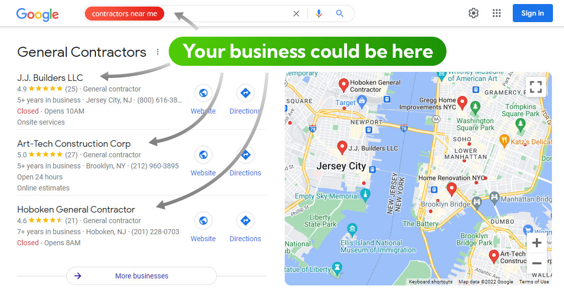 Google 3Pack results in the top three searches with GBP optimization
