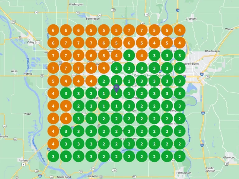 Location grid ranking for a company ranking in the Google 3-Pack