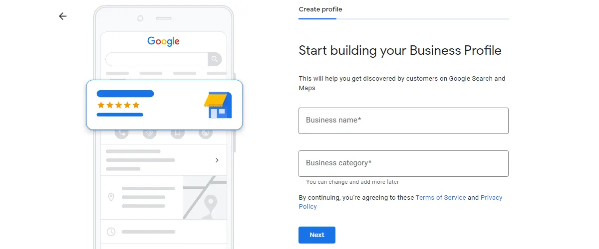 Adding your business name to create a Google Business Profile