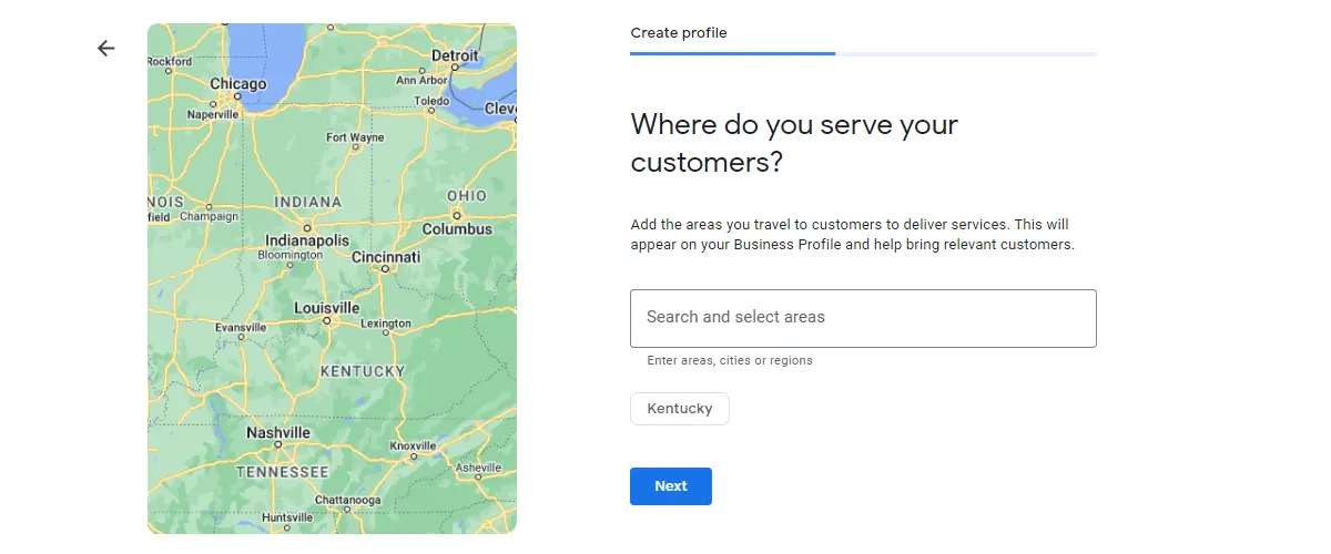 Choosing service location in Google Business Profile