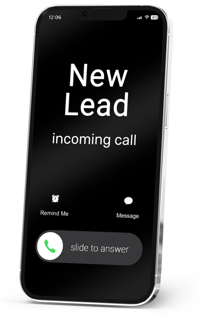 illustration of a phone showing an incoming call from a new lead