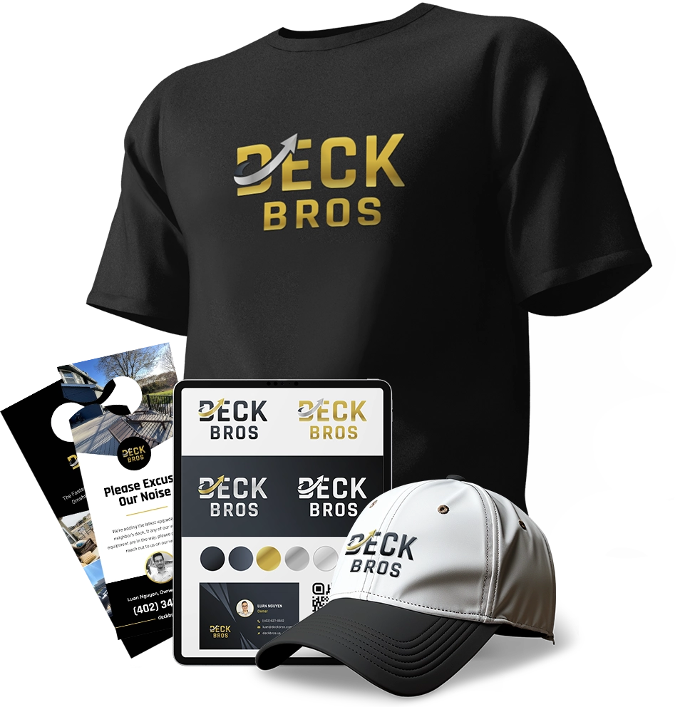 Custom apparel: t-shirt, cap, and custom printed materials for contractor branding by Contracting Empire