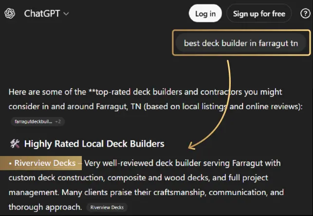 Riverview Decks, recommended as the top deck builder by chatgpt