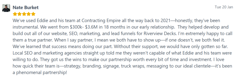 Nate Burket, talking about his relationship with Contracting Empire
